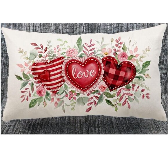 Valentines Day Throw Pillow Cover Decorative Accent Case Floral Heart Decor - Picture 7 of 9